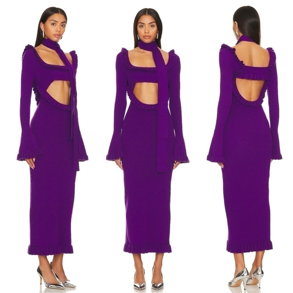 NEW! For Love and Lemons- Stevie Purple Maxi Dress Cut Out Details Size XL NWT